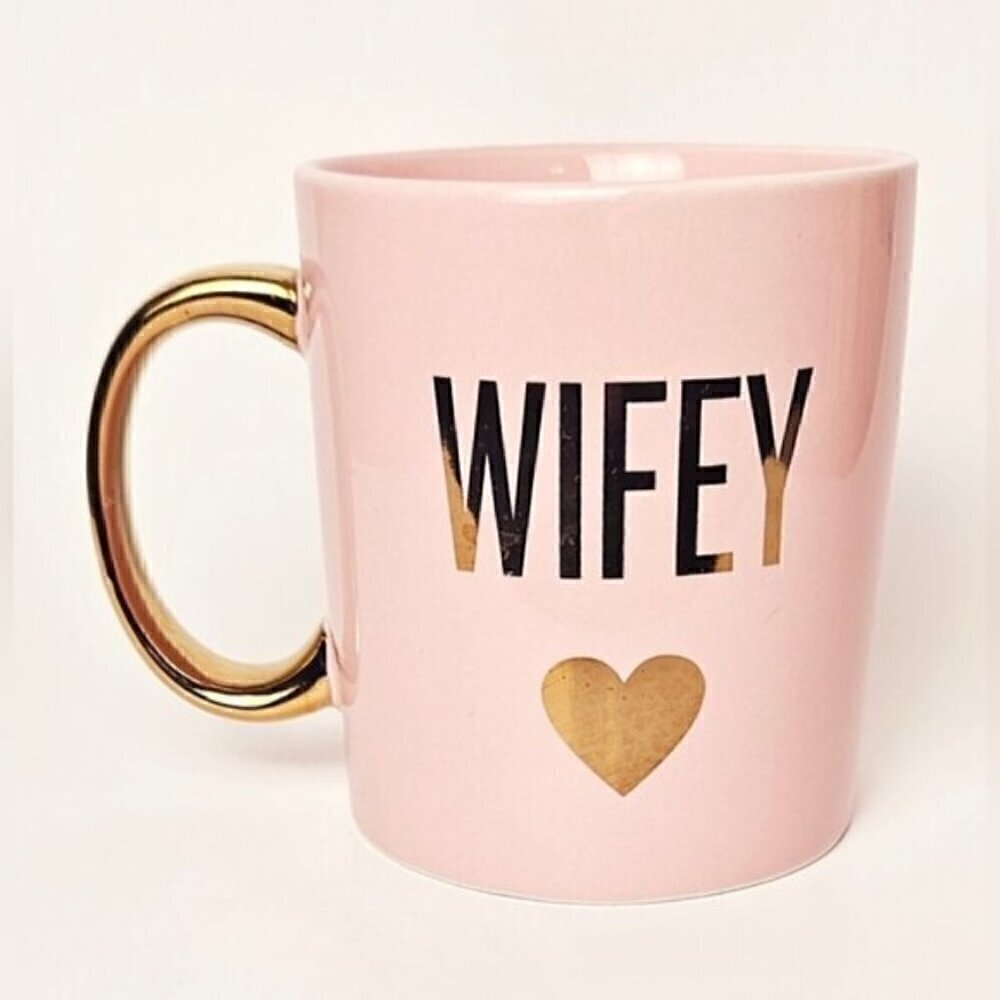 Indigo “Wifey” Pink Ceramic Mug Gold Handle & Heart Accent
